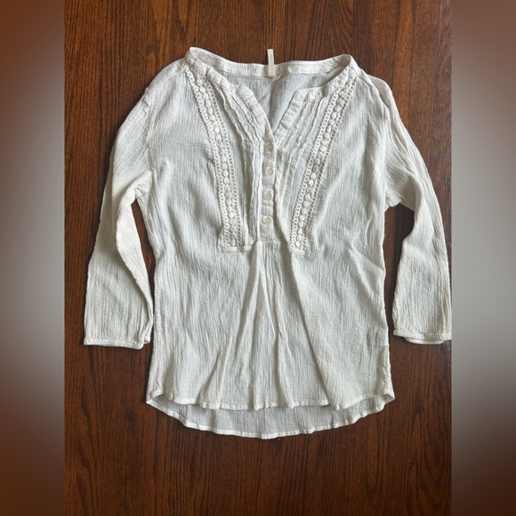 grand & greene Tops - White Textured Linen Blouse